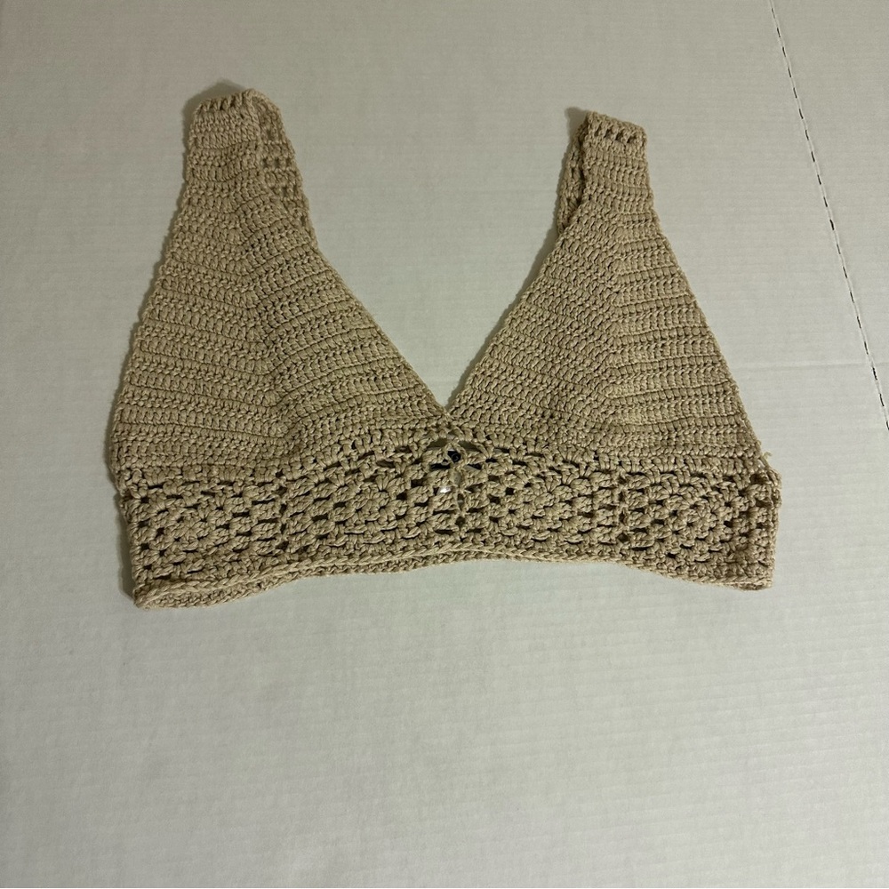 Crochet Tan Bralette Top XL WOMEN